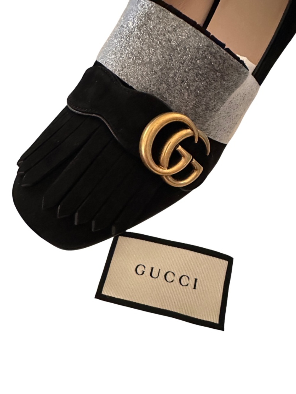 NEW Gucci Marmont Black Fringe Suede Heels - Women's 39.5 - Picture 2 of 8